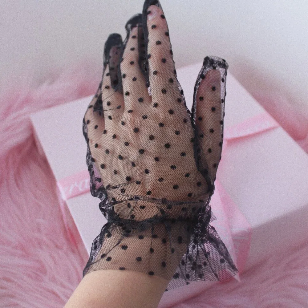 Black Polka Dot Sheer Gloves